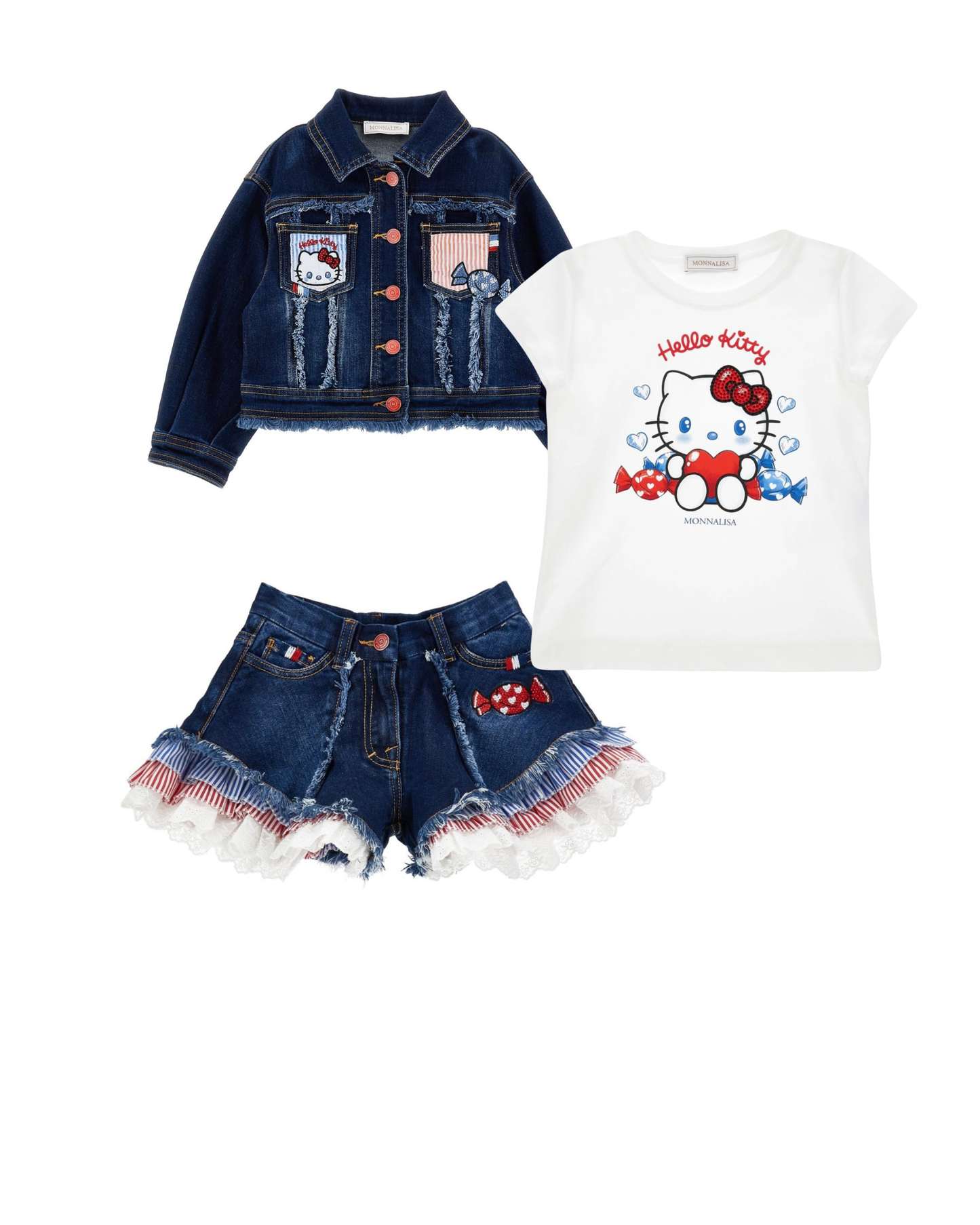 PRE ORDER - monnalisa Hello kitty denim 3 piece short set