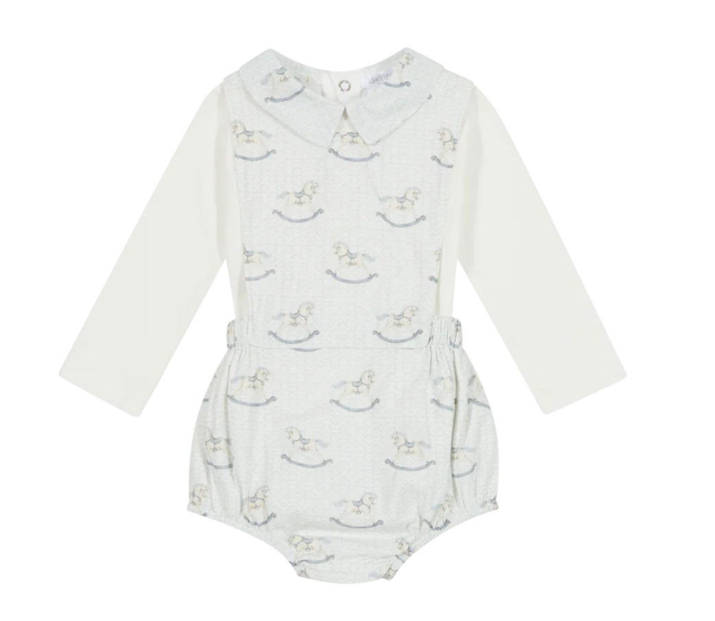 Deolinda blue rocking horse romper & shirt set