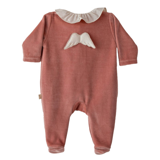 Baby gi old rose velour angel wing babygrow