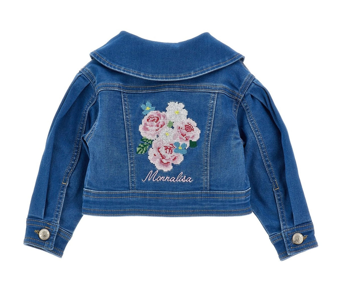 PRE ORDER - monnalisa dark wash floral denim jacket