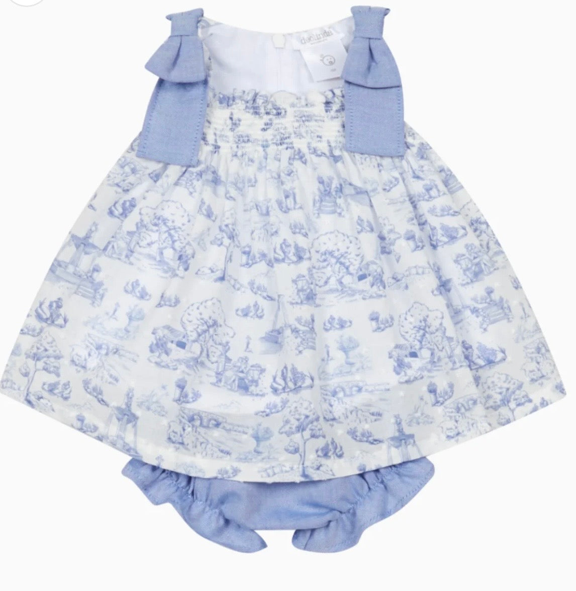 Deolinda blue toile bow shoulder dress set