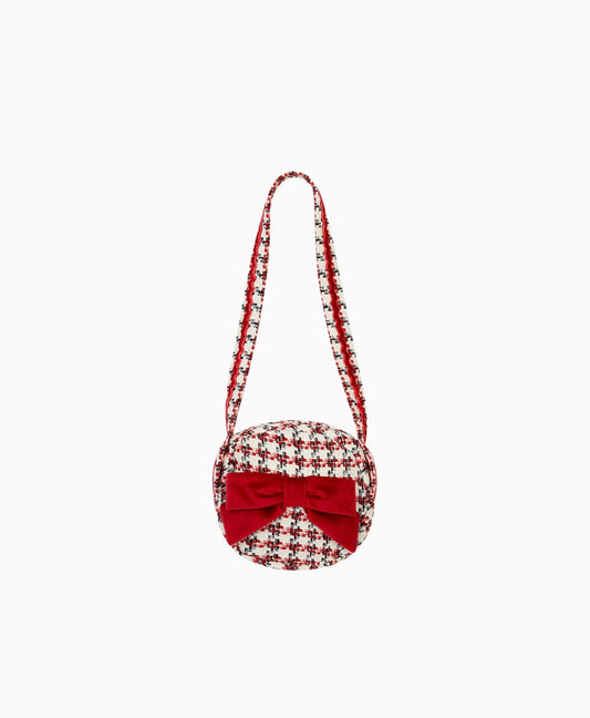 PRE ORDER - Chic by Deolinda white & red tweed bow bag