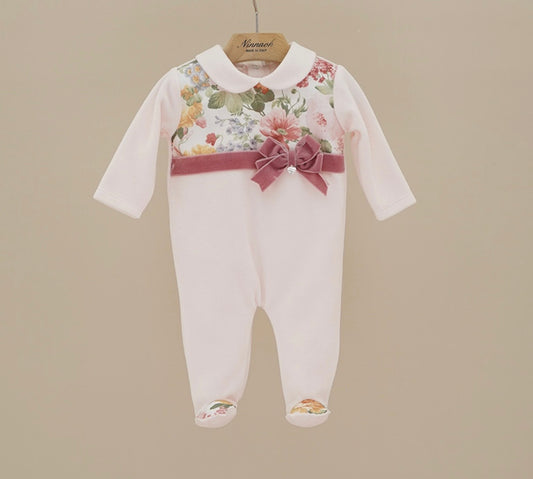 PRE ORDER - Ninnaoh pink multi roses velour babygrow