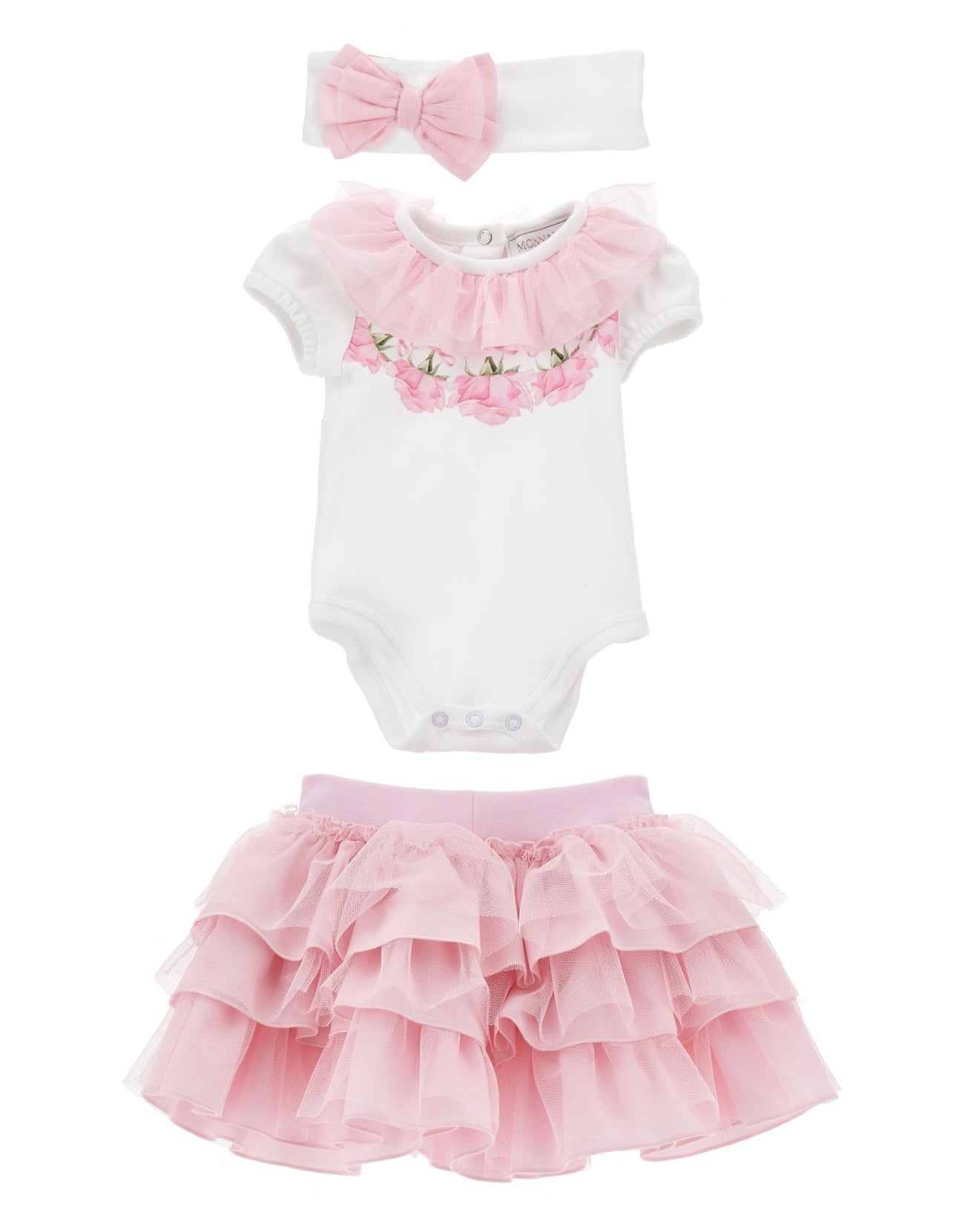 Monnalisa roses fairytail tulle skirt, body, & headband set