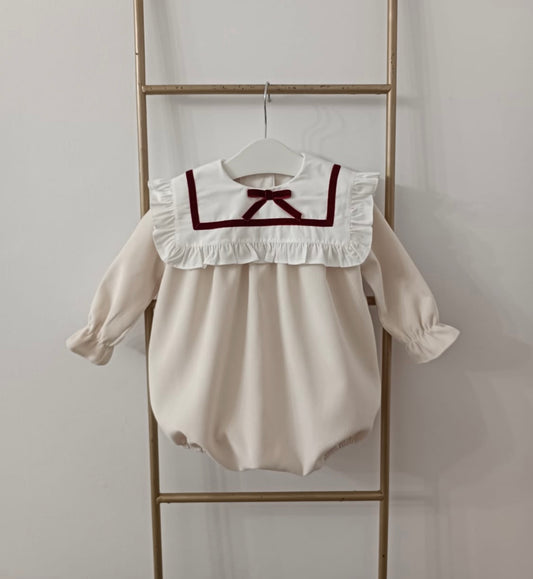 Pure mimo beige & red frilled romper