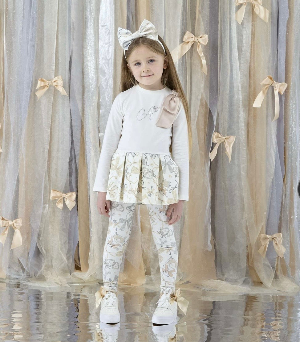 PRE ORDER - Adee Blake beige bow print peplum legging set