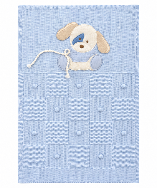 Bimbalo blue knitted dog blanket