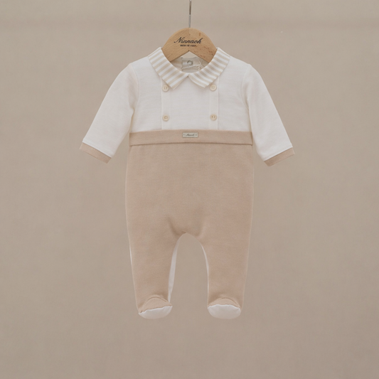 Ninnoah beige stripe collared babygrow