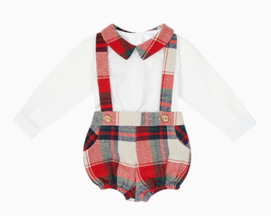 Deolinda boys tartan dungaree set