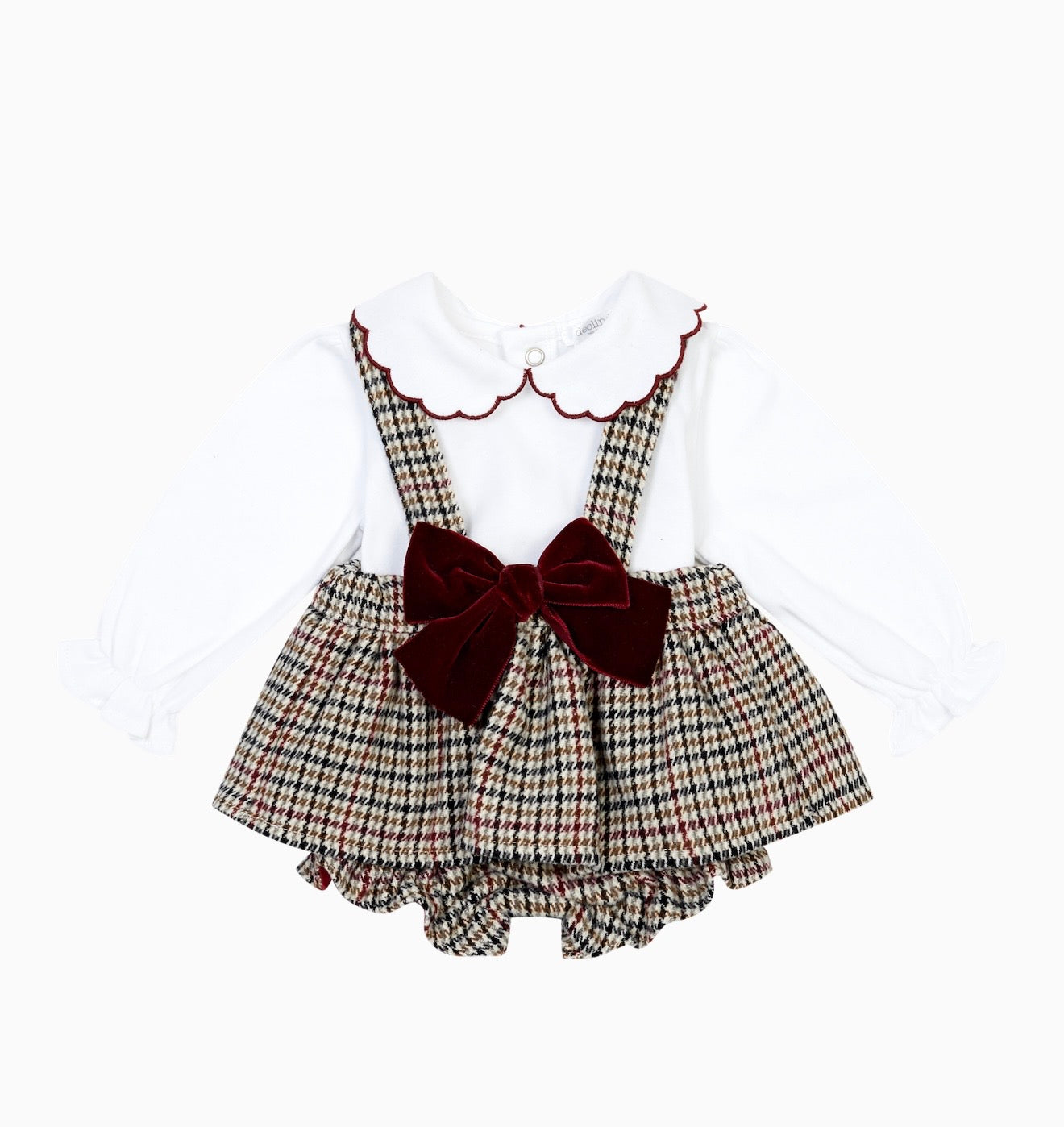 PRE ORDER - Deolinda burgundy dog tooth bloomer & blouse set