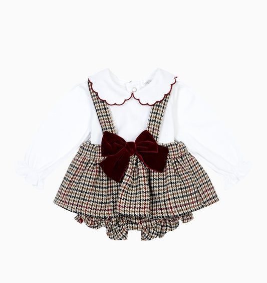 PRE ORDER - Deolinda burgundy dog tooth bloomer & blouse set