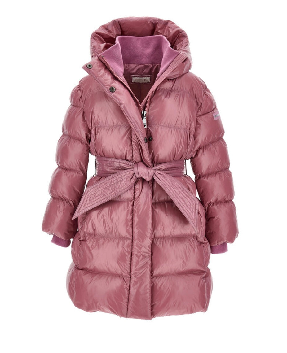 monnalisa pink belted puffer coat