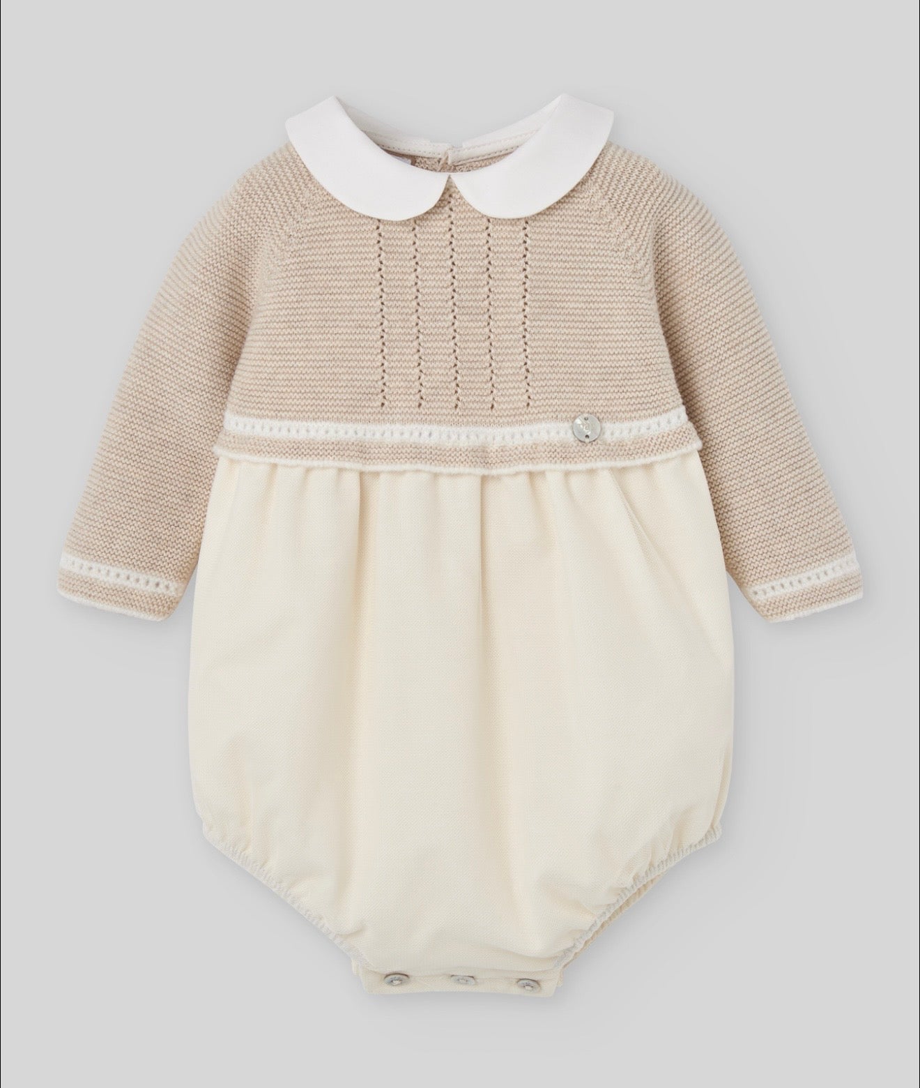 Paz Rodriguez beige & ivory collared romper