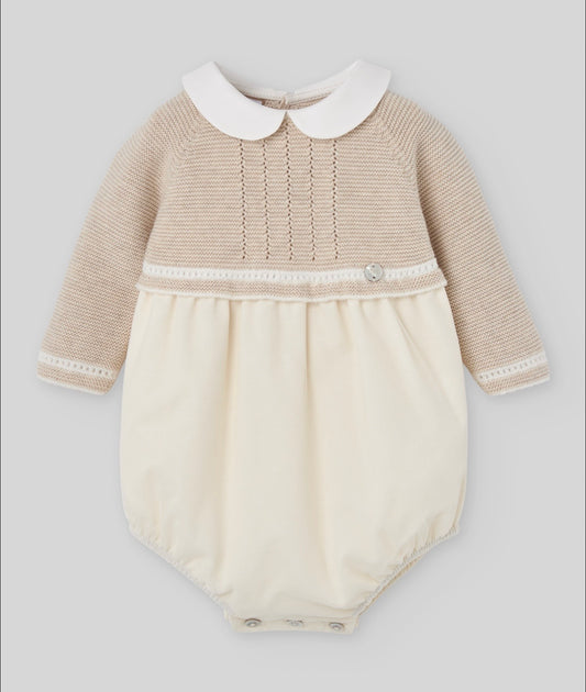 Paz Rodriguez beige & ivory collared romper