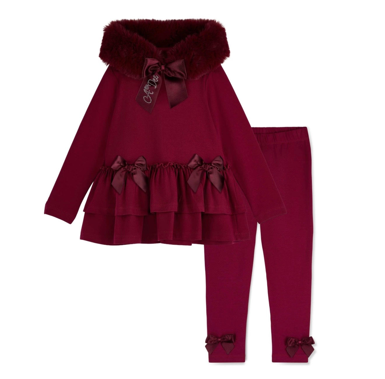 PRE ORDER - Adee Alina burgundy fur trim legging set