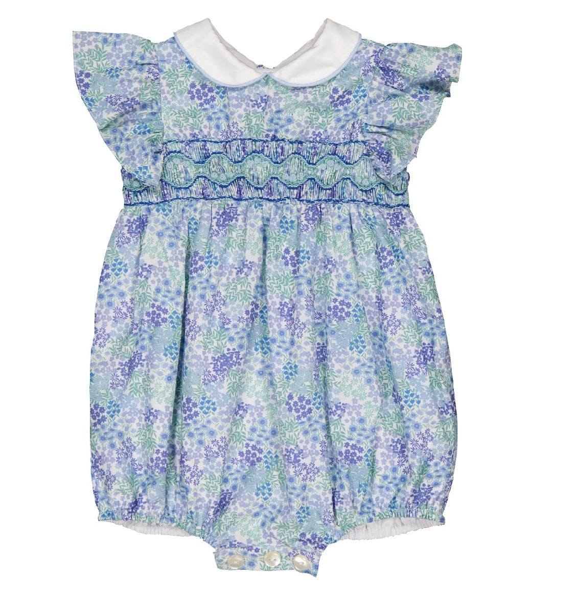 Kidiwi blue floral ‘Julyne’ smocked romper