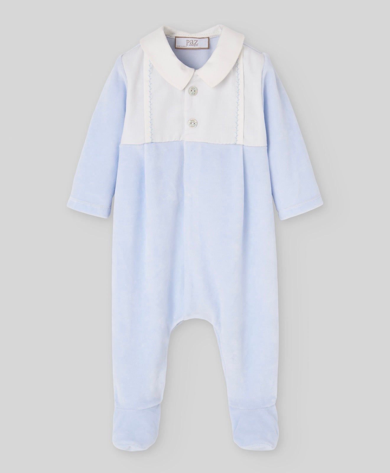 Paz Rodriguez baby blue & white collared babygrow