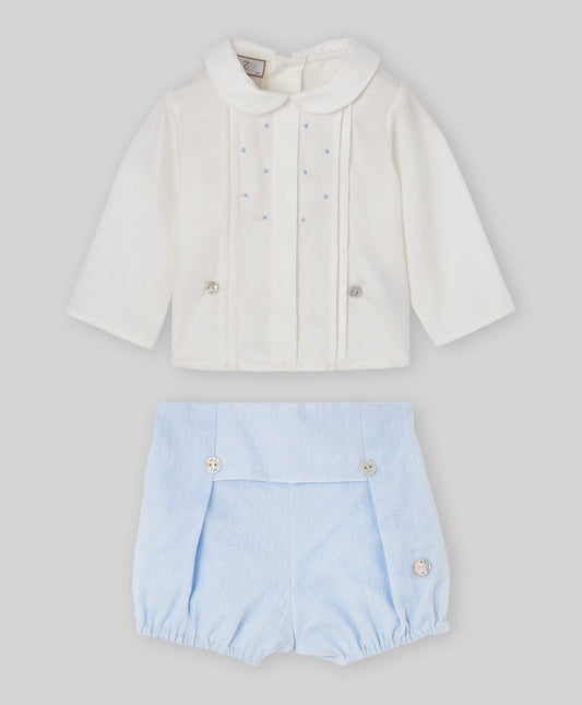 Paz Rodriguez baby blue & white shirt and jam pant set