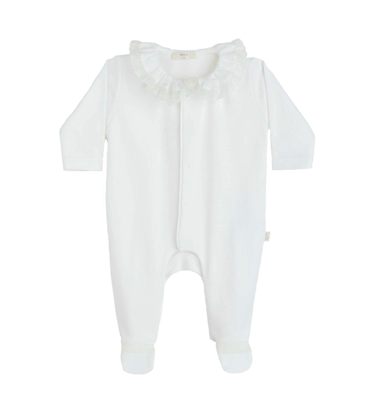Baby Gi white cotton lace frilled babygrow