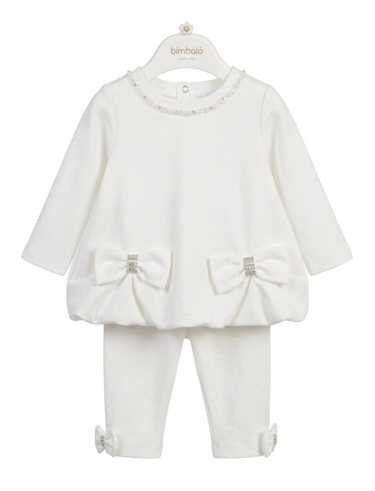 Bimbalo white bow diamanté legging set