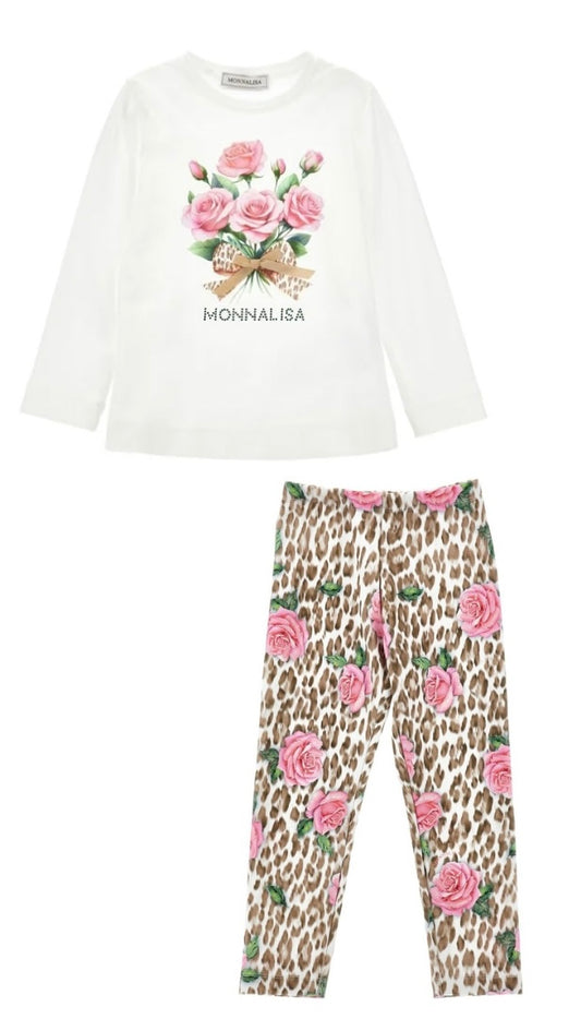 PRE ORDER - Monnalisa pink rose & leopard legging set
