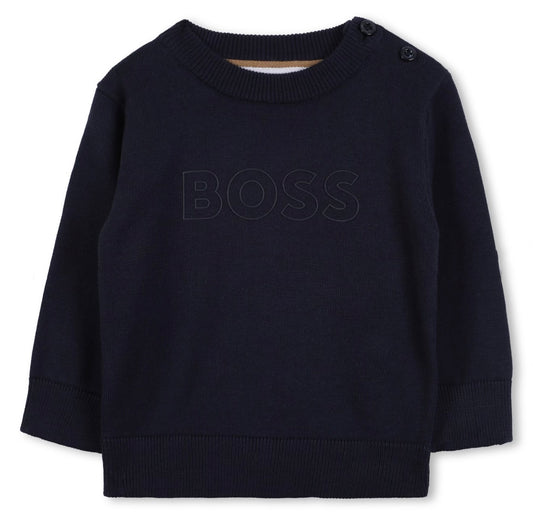 Boss navy blue knit logo sweatshirt