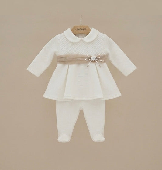 PRE ORDER - Ninnaoh beige sash lace legging set