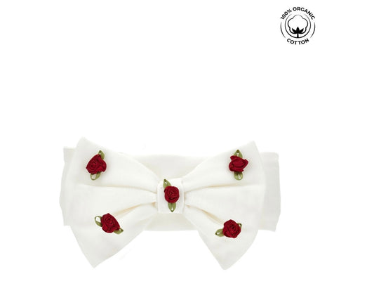 PRE ORDER - Monnalisa white & red rosebud bow headband