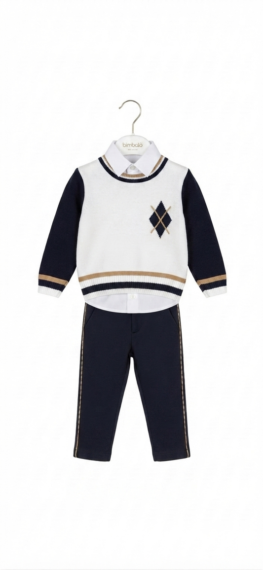 PRE ORDER - Bimbalo navy & beige jumper & trouser set
