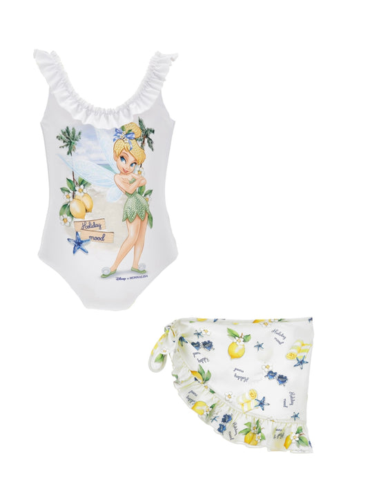 PRE ORDER - monnalisa white tinkerbell swimsuit & wrap set