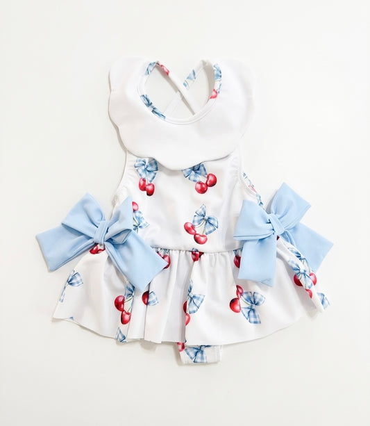 Fofettes blue & red cherry bow swimsuit