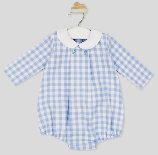 Rapife boys blue & white check romper