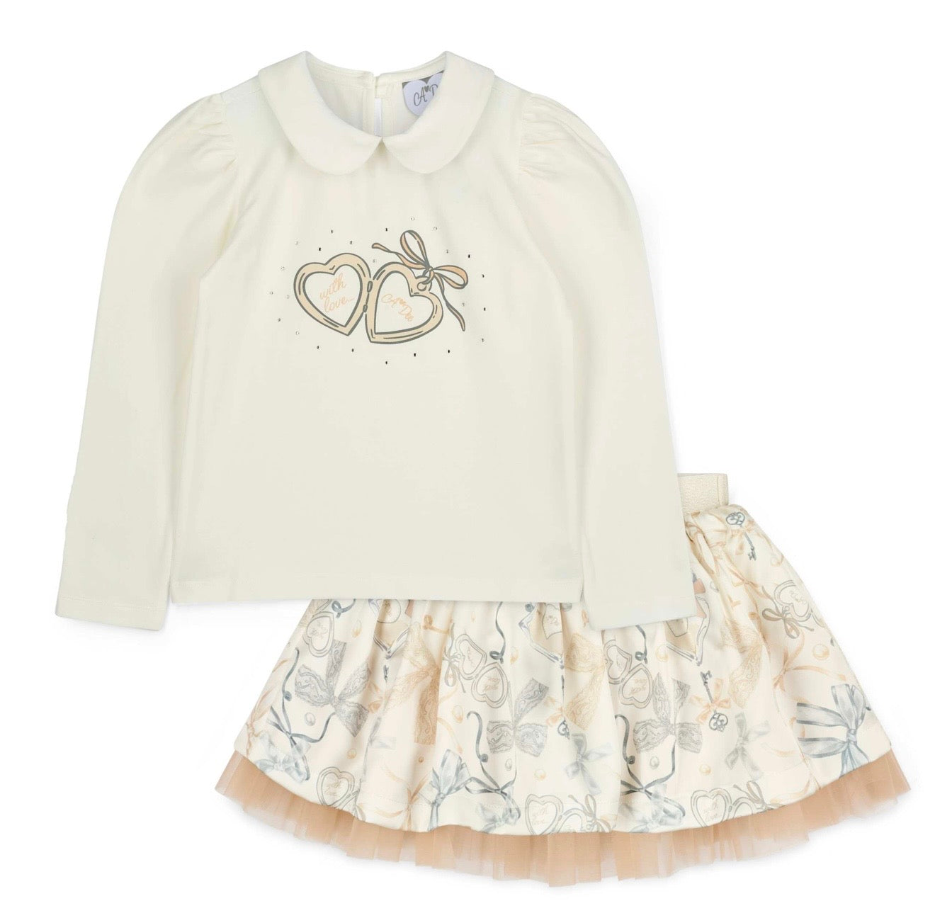 PRE ORDER - Adee Brie beige bow print skirt set