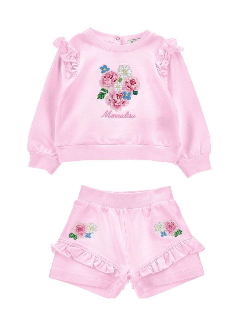 PRE ORDER - monnalisa pink floral frilled sporty short & sweatshirt set