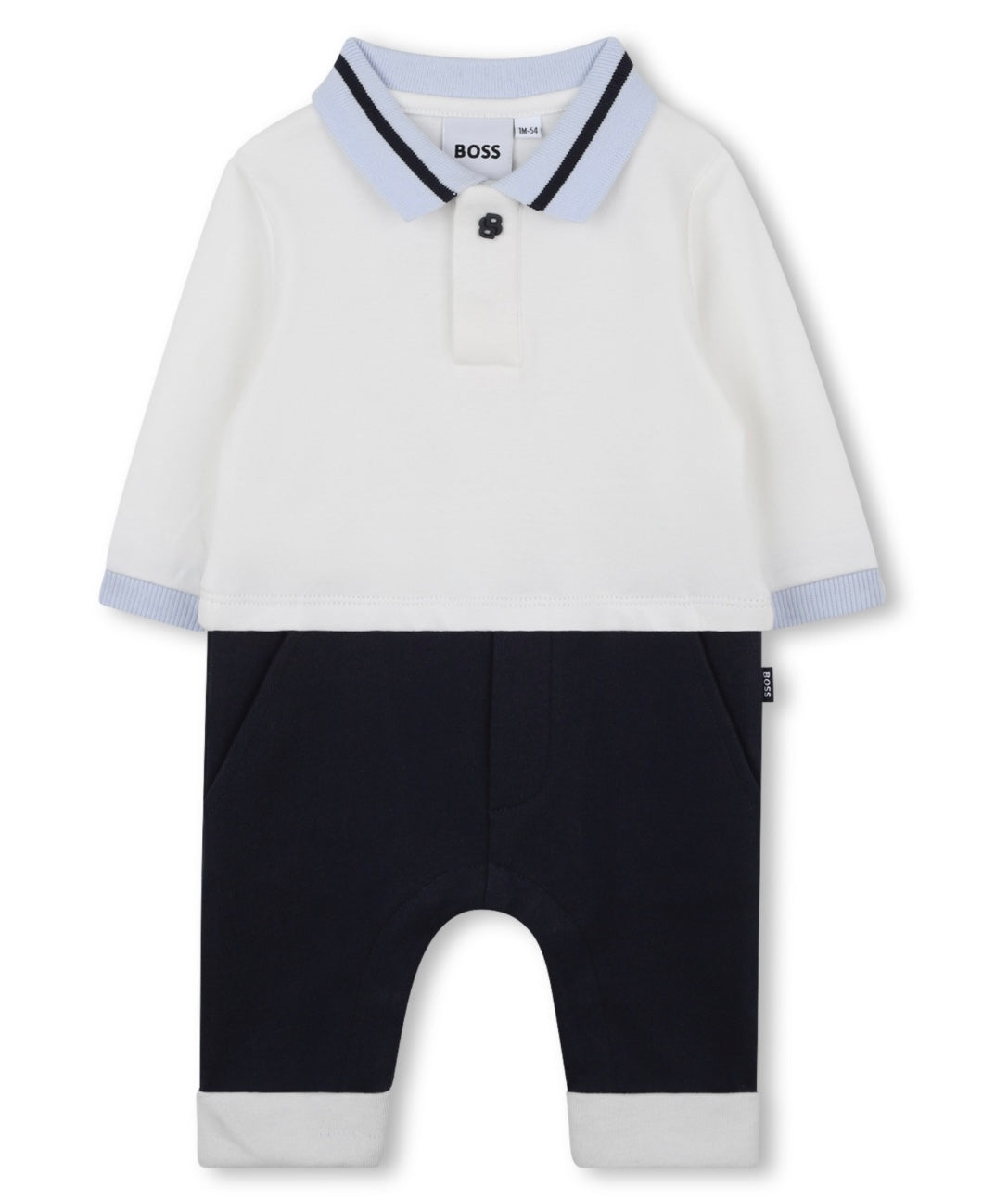 Boss blue & white collared all in one