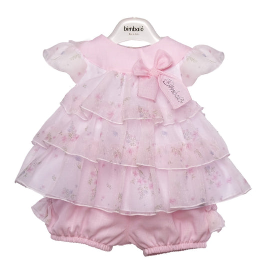 PRE ORDER - Bimbalo pink tulle floral frilled romper