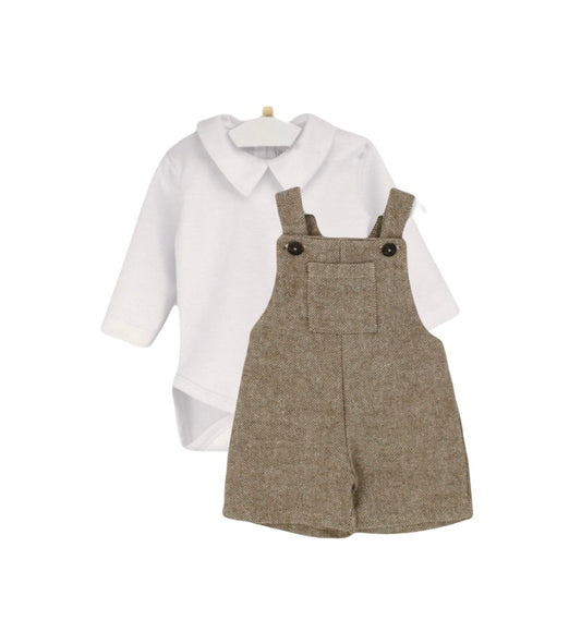 Rapife chocolate brown tweed dungaree & body set