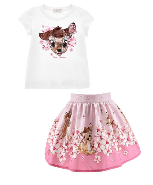 Monnalisa pink Bambi skirt set