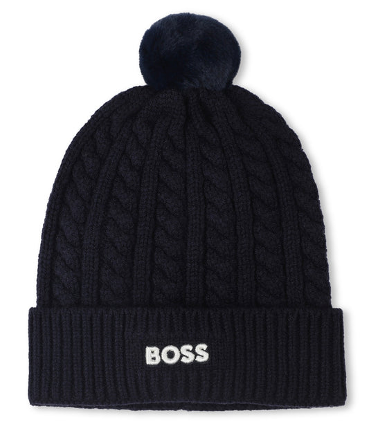 PRE ORDER - Boss navy Pom-pom logo pull on hat