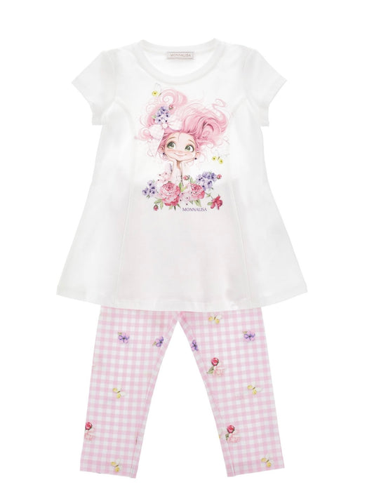 PRE ORDER - monnalisa pink floral fairy gingham legging set