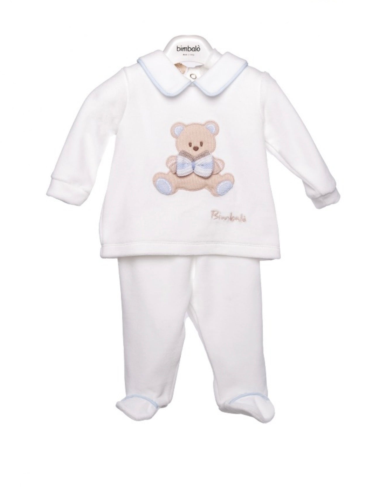 PRE ORDER - Bimbalo white & blue teddy legging set
