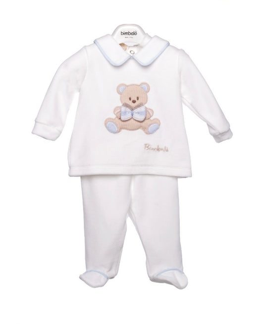 PRE ORDER - Bimbalo white & blue teddy legging set