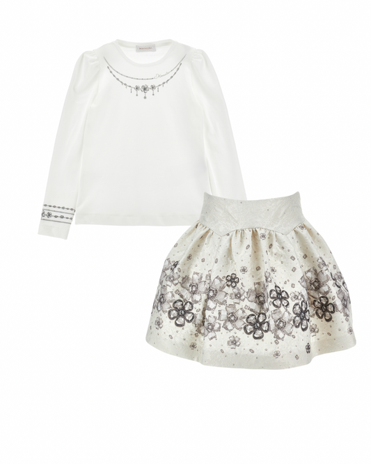 PRE ORDER -Monnalisa silver jewel skirt set