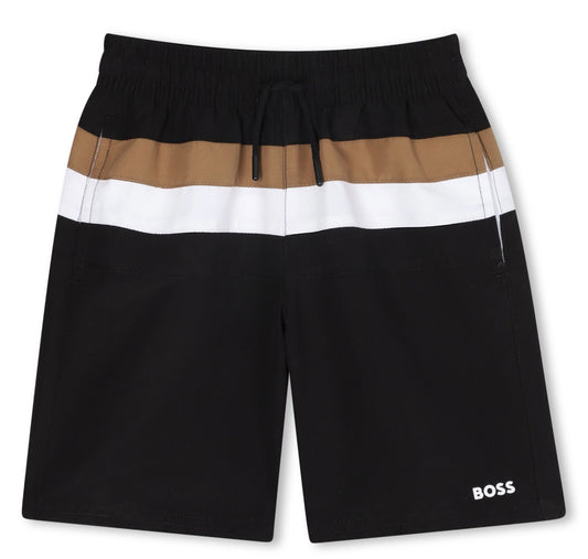 Boss boys black & beige swim shorts