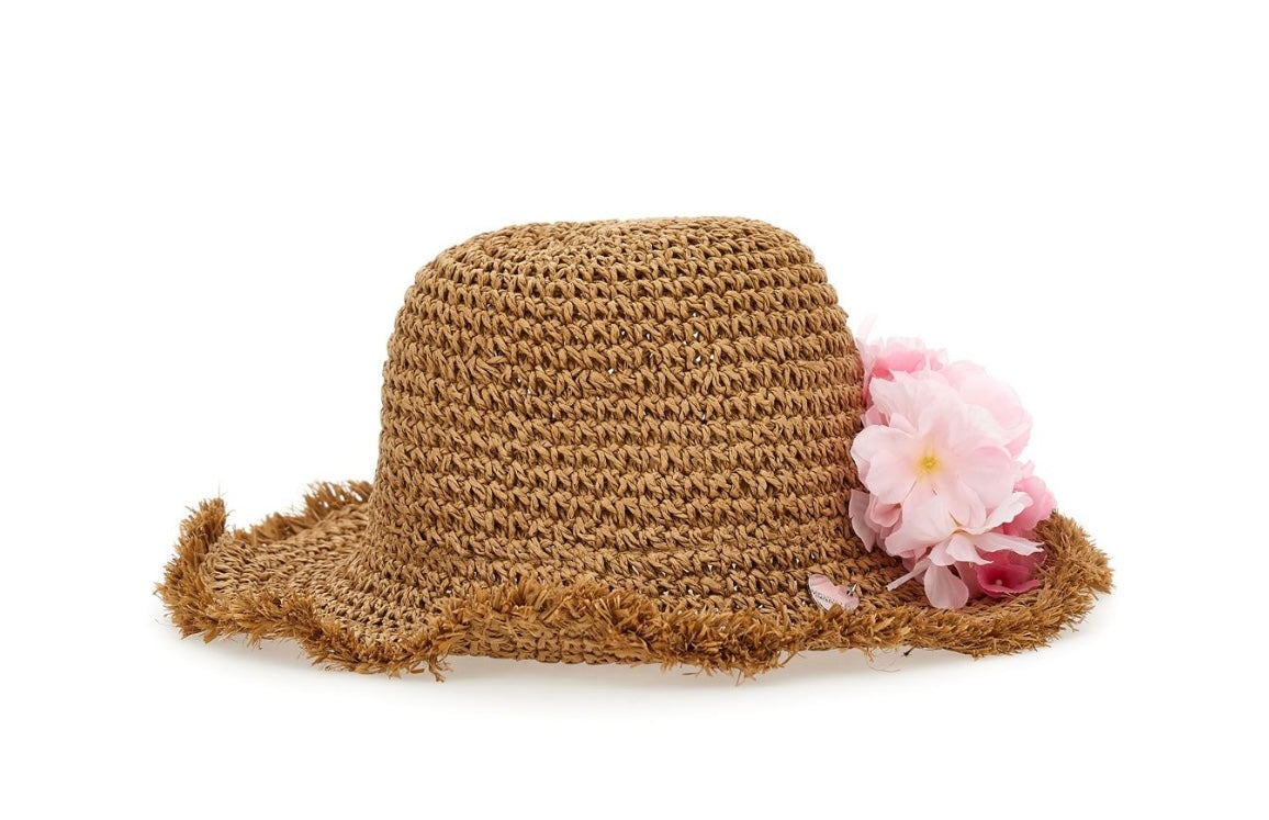 PRE ORDER - Monnalisa woven straw flower beach hat