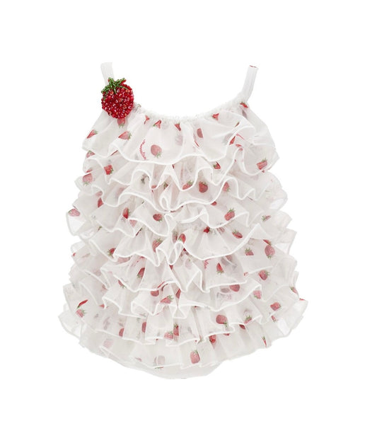 PRE ORDER - monnalisa white strawberry frilled tulle swimsuit