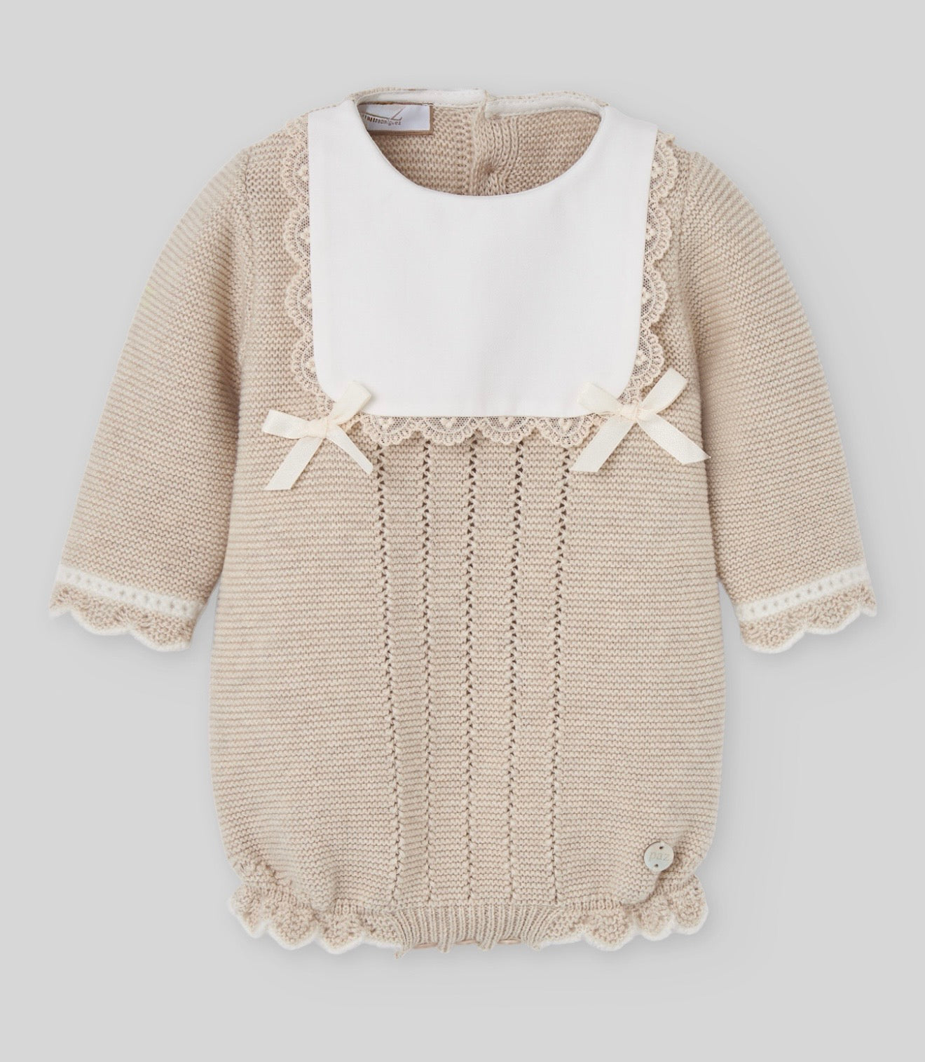 Paz Rodriguez beige bow bibbed romper