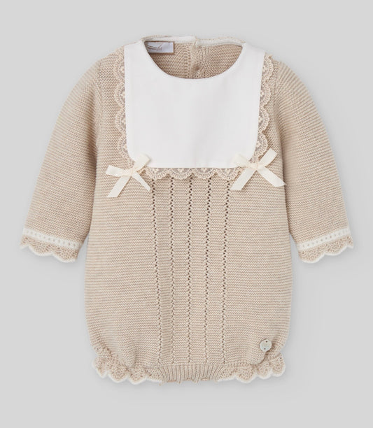 Paz Rodriguez beige bow bibbed romper