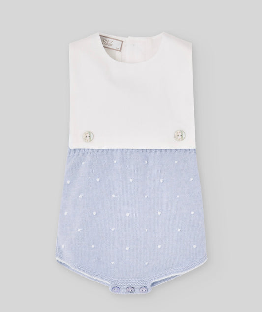 Paz baby blue half knit bibbed romper