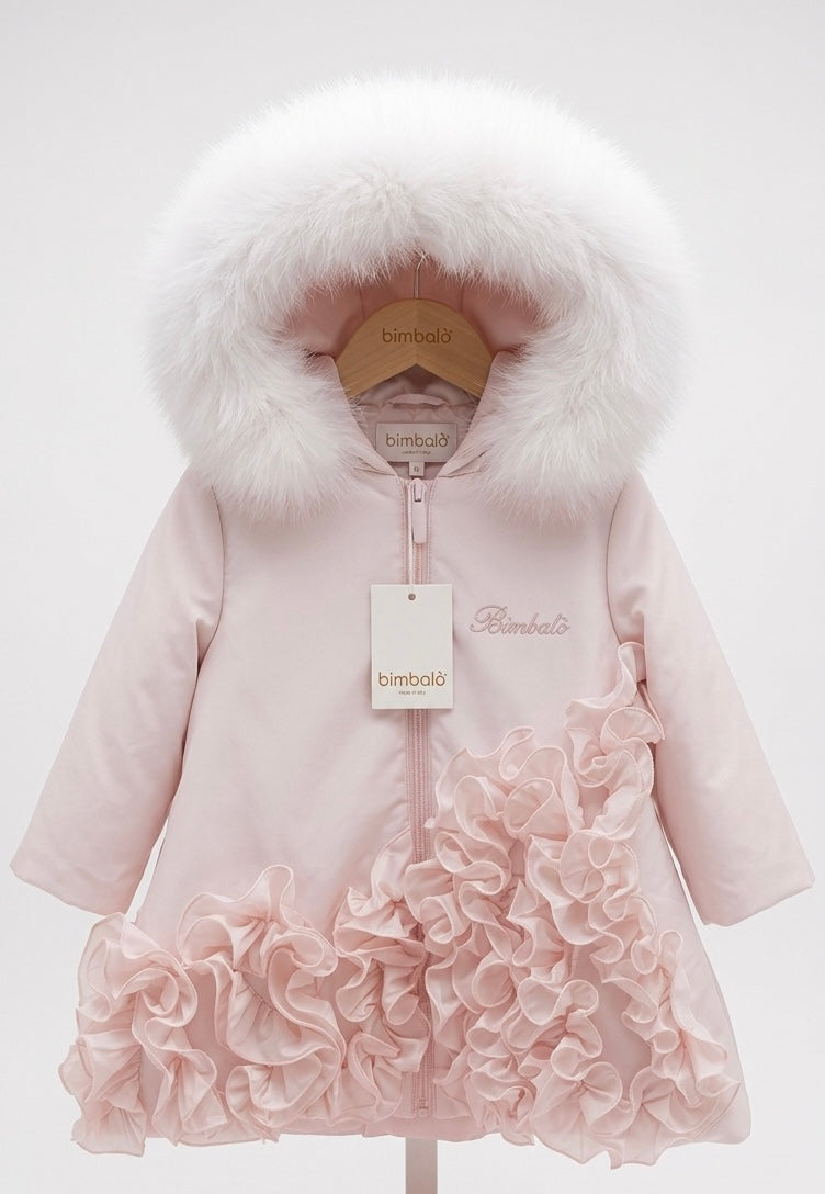 PRE ORDER - Bimbalo pink ruffle fur hood coat